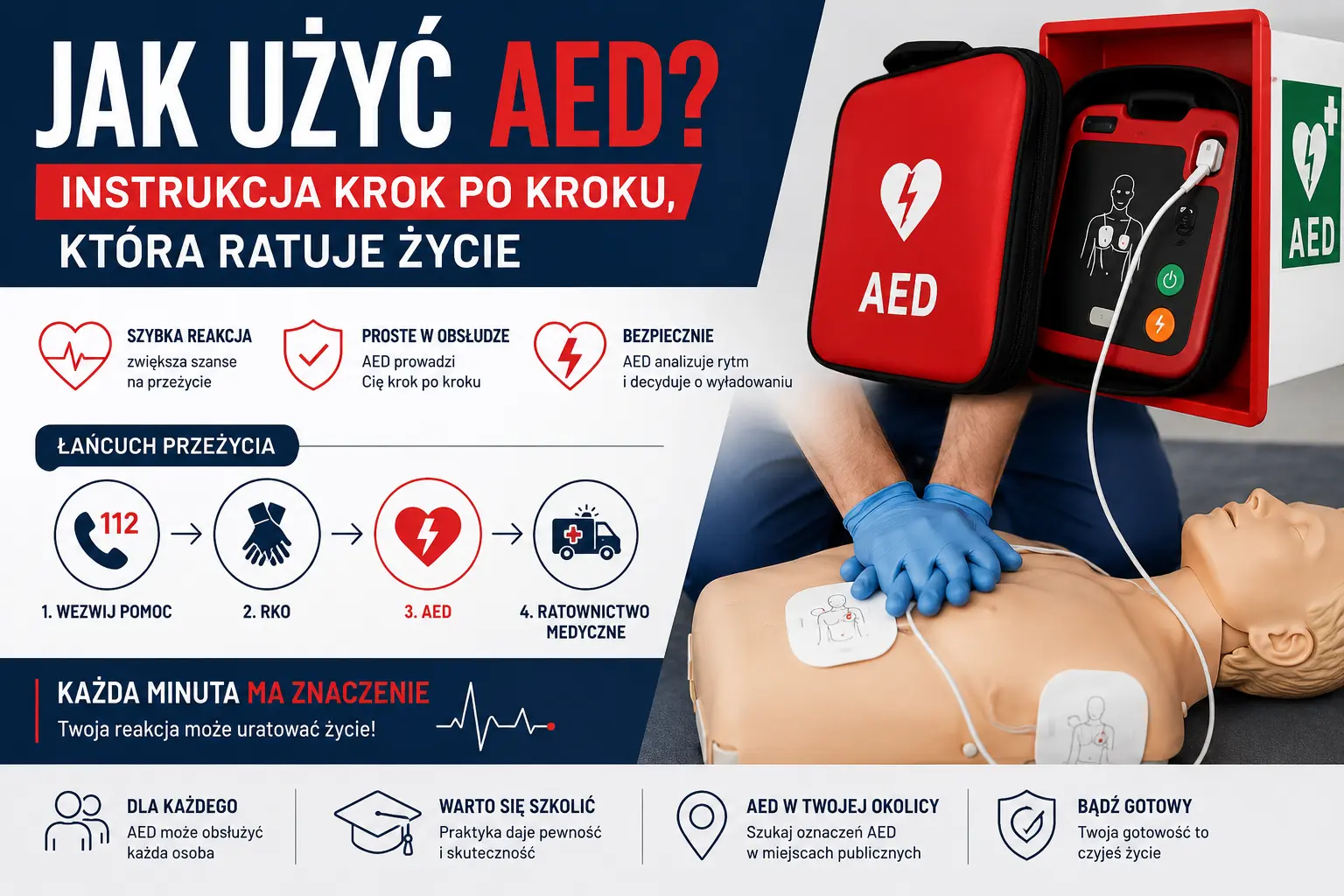 Jak użyć AED? Instrukcja krok po kroku, która ratuje życie