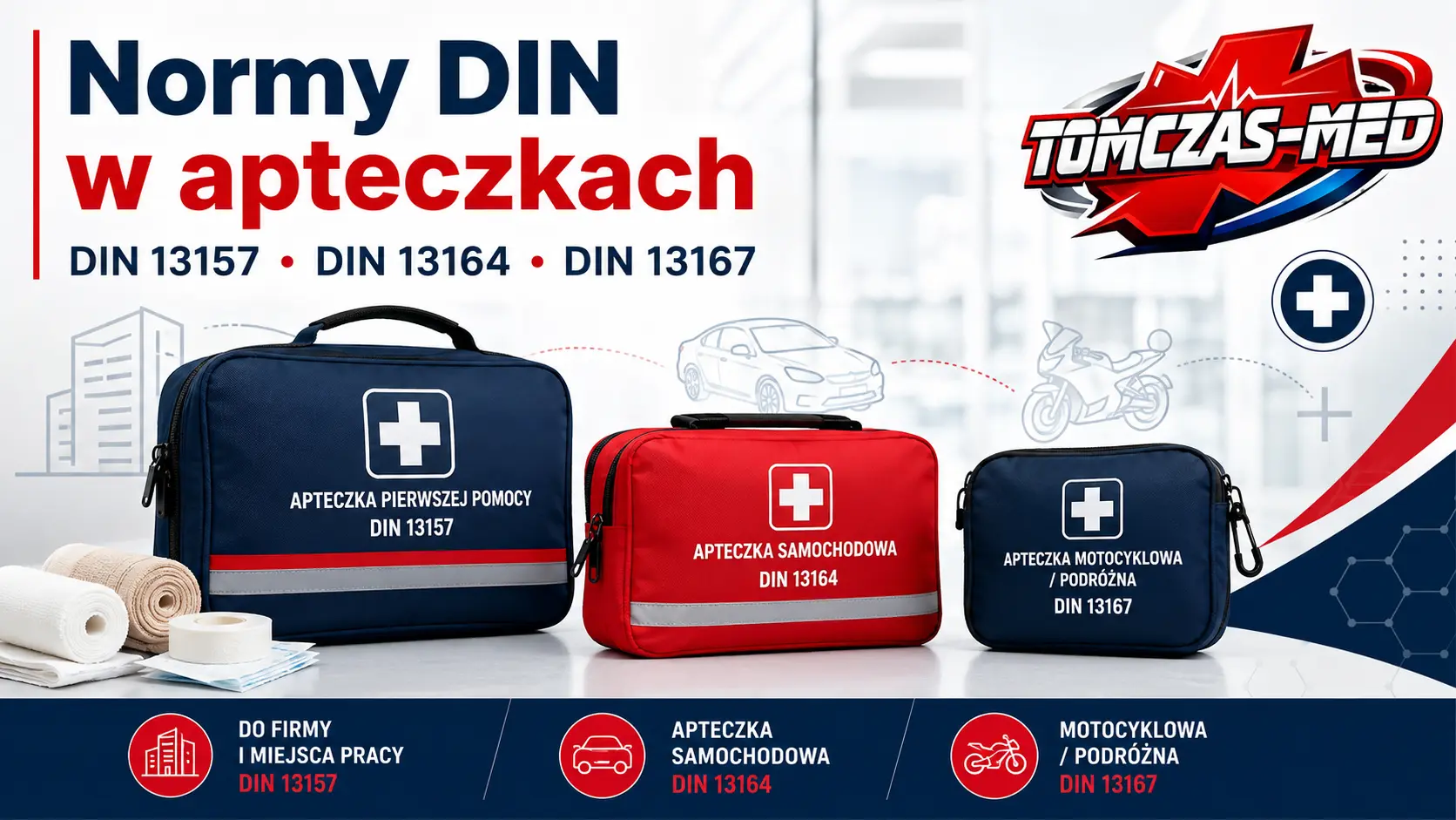 Normy DIN w apteczkach – DIN 13157, DIN 13164 i DIN 13167. Czym się różnią?